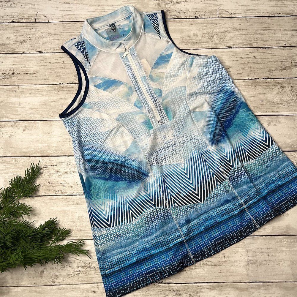 Lucky in love rash-guard in blue and white hues S